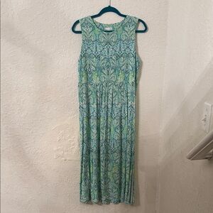 J. Jill Teal & Aqua Printed Sleeveless Maxi Dress